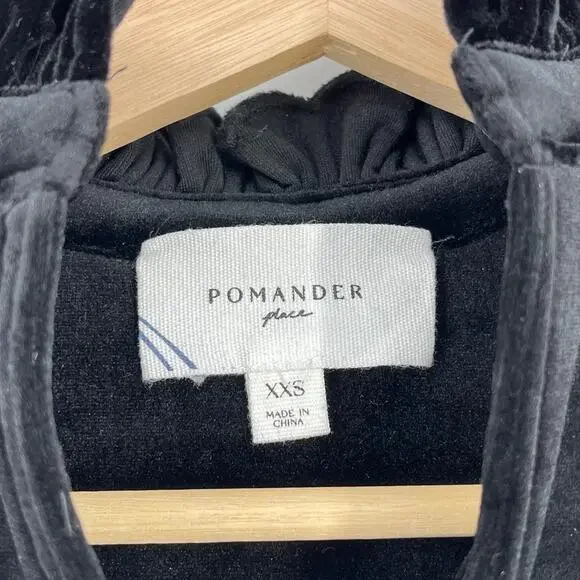 Pomander PlaceBlack Velvet Selena Blouse Victorian Puff Sleeve Top XXS